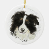 Aangepaste Dated Border Collie, Dog Pet, Animal Keramisch Ornament (Voorkant)