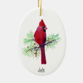 Aangepaste Dated Kardinaal Bird Natuur Keramisch Ornament (Achterkant)