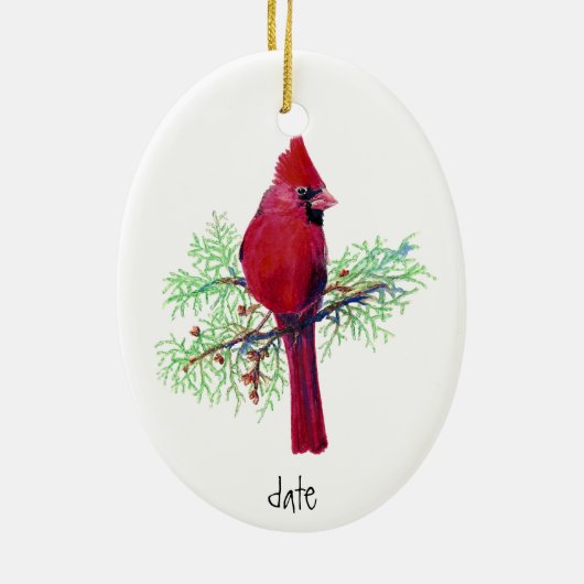 Aangepaste Dated Kardinaal Bird Natuur Keramisch Ornament (Achterkant)