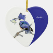 Aangepaste Dated Kingfisher Waterverf Bird Keramisch Ornament (Voorkant)