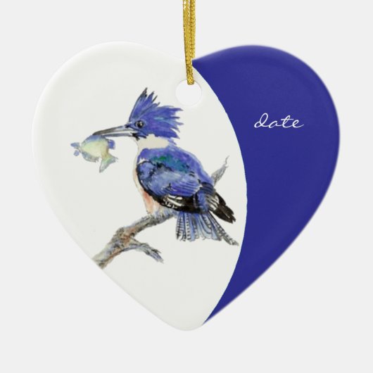 Aangepaste Dated Kingfisher Waterverf Bird Keramisch Ornament (Voorkant)