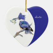 Aangepaste Dated Kingfisher Waterverf Bird Keramisch Ornament (Achterkant)