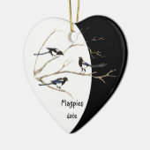 Aangepaste Dated Magpie Family Waterverf Bird Keramisch Ornament (Links)