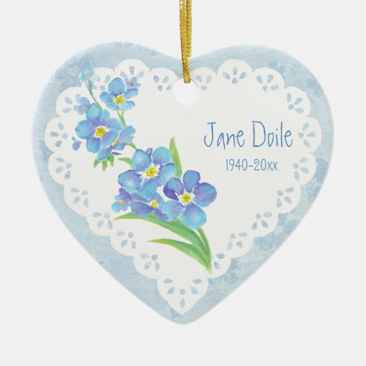 Aangepaste Dated Name Vergeet-me-niet Memorial Flo Keramisch Ornament (Voorkant)