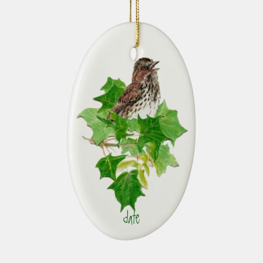 Aangepaste Dated Song Sparrow Waterverf Bird Natuu Keramisch Ornament (Rechts)