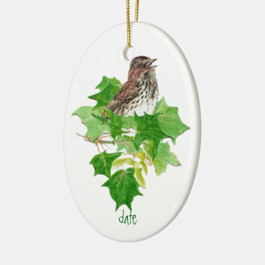Aangepaste Dated Song Sparrow Waterverf Bird Natuu Keramisch Ornament (Links)