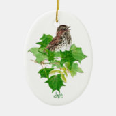 Aangepaste Dated Song Sparrow Waterverf Bird Natuu Keramisch Ornament (Voorkant)