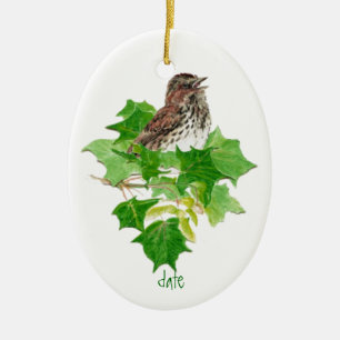 Aangepaste Dated Song Sparrow Waterverf Bird Natuu Keramisch Ornament