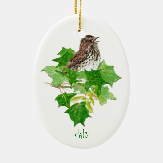 Aangepaste Dated Song Sparrow Waterverf Bird Natuu Keramisch Ornament (Achterkant)