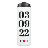 Aangepaste datum 4 Foto Collage Initialen Moderne Thermosbeker (Voorkant)