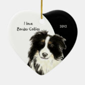 Aangepaste datum Ik hou van grenspoelhond, huisdie Keramisch Ornament (Achterkant)