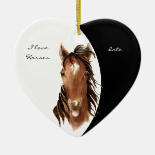 Aangepaste datum Ik hou van paarden Waterverf paar Keramisch Ornament
