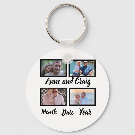 Aangepaste datum Jubileum 4 Fotocollage Sleutelhanger (Voorkant)