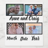 Aangepaste datum Jubileum 4 Fotocollage Wijn Etiket (Enkel label)