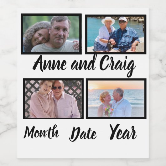 Aangepaste datum Jubileum 4 Fotocollage Wijn Etiket (Enkel label)