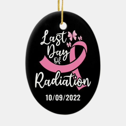 Aangepaste datum laatste dag stralingsborstkanker keramisch ornament (Achterkant)