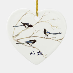 Aangepaste datum, mastaartfamilie, vogels keramisch ornament