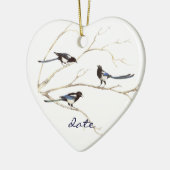 Aangepaste datum, mastaartfamilie, vogels keramisch ornament (Links)