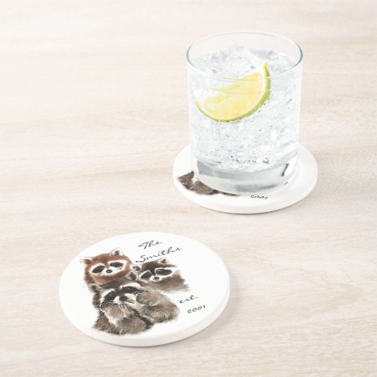 Aangepaste datum Monogram Familie Schattigee Wasbe Zandsteen Onderzetter (Zijkant)