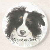Aangepaste datum of naam Border Collie, huisdier,  Zandsteen Onderzetter (Voorkant)
