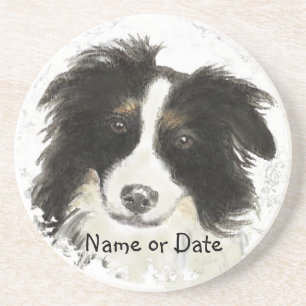 Aangepaste datum of naam Border Collie, huisdier,  Zandsteen Onderzetter