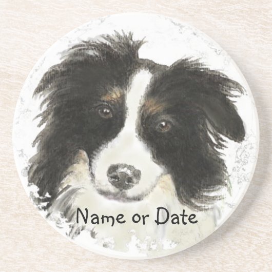 Aangepaste datum of naam Border Collie, huisdier,  Zandsteen Onderzetter (Voorkant)