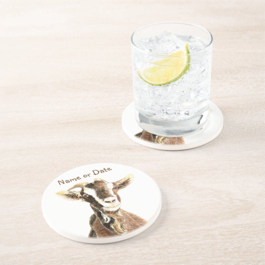 Aangepaste datum of naam Geit, Boerderij Animal Zandsteen Onderzetter (Zijkant)