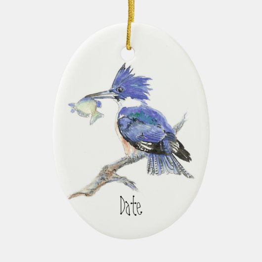 Aangepaste datum of tekst kerstmis Kingfisher Bird Keramisch Ornament (Voorkant)