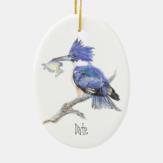 Aangepaste datum of tekst kerstmis Kingfisher Bird Keramisch Ornament (Achterkant)