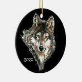 Aangepaste datum of tekst Wolf Head Waterverf logo Keramisch Ornament (Rechts)