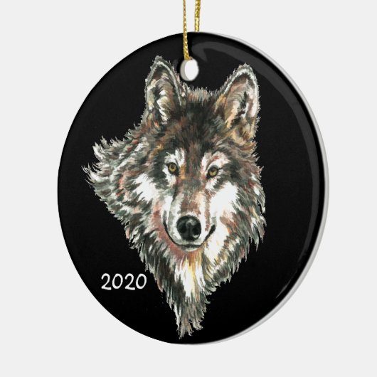 Aangepaste datum of tekst Wolf Head Waterverf logo Keramisch Ornament (Links)