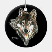 Aangepaste datum of tekst Wolf Head Waterverf logo Keramisch Ornament (Achterkant)