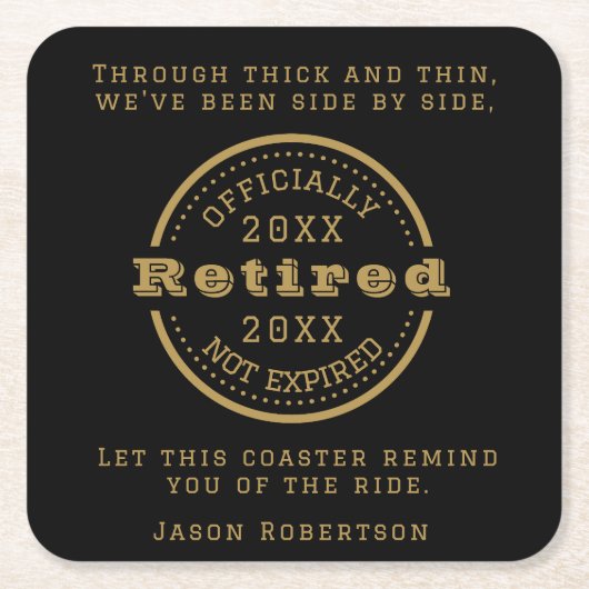 Aangepaste datum pensionering voor bezoekers kartonnen onderzetters (Voorkant)