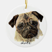 Aangepaste datum, Pug, Pet, Dog, Dier Keramisch Ornament (Voorkant)
