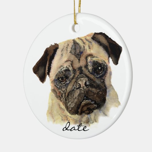Aangepaste datum, Pug, Pet, Dog, Dier Keramisch Ornament (Links)