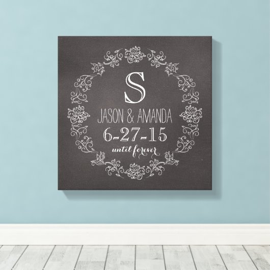 Aangepaste datum van het Monogram van het Chalkboa Canvas Afdruk (Insitu (Houten vloer))