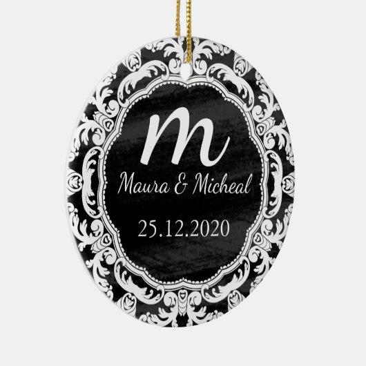 Aangepaste datum van het Monogram van het Chalkboa Keramisch Ornament (Rechts)