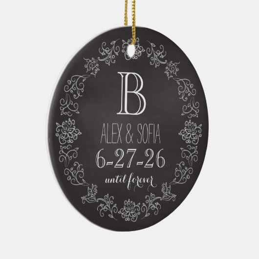 Aangepaste datum van het Monogram van het Chalkboa Keramisch Ornament (Rechts)