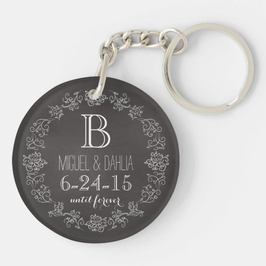 Aangepaste datum van het Monogram van het Chalkboa Sleutelhanger (Achterkant)
