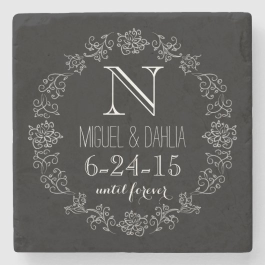 Aangepaste datum van het Monogram van het Chalkboa Stenen Onderzetter (Voorkant)