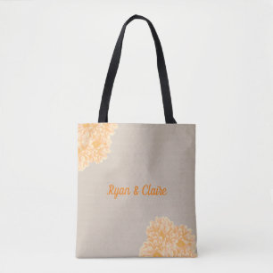 Aangepaste datum voor Linen en Dahlia Wedding Tote Bag