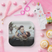 Aangepaste datum voor naam fotoscript papieren bordje (Feest)