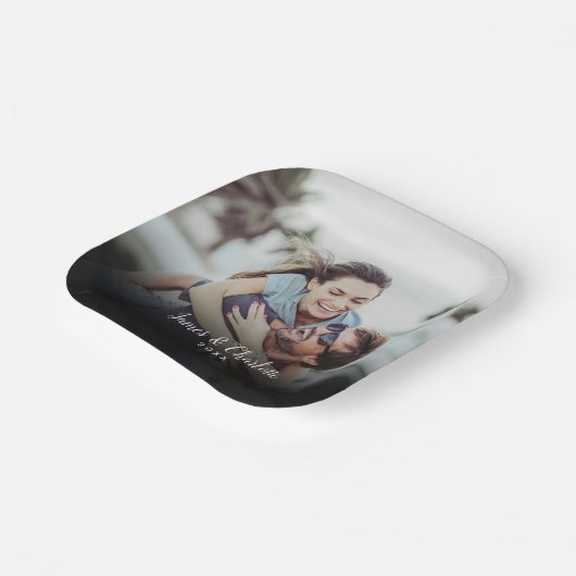 Aangepaste datum voor naam fotoscript papieren bordje (Gebogen)