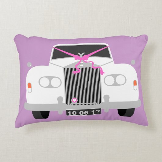 Aangepaste datum voor witte bruinkoollimousine aut decoratief kussen (Voorkant)