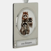 Aangepaste datumnaam Cute Raccoon Family Animal Na Verzilverd Banner Ornament (Rechts)