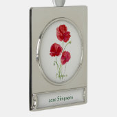 Aangepaste datumnaam Waterverf rode papavers venti Verzilverd Banner Ornament (Rechts)