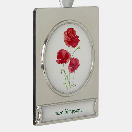 Aangepaste datumnaam Waterverf rode papavers venti Verzilverd Banner Ornament (Rechts)
