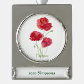 Aangepaste datumnaam Waterverf rode papavers venti Verzilverd Banner Ornament (Voorkant)