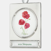 Aangepaste datumnaam Waterverf rode papavers venti Verzilverd Banner Ornament (Links)