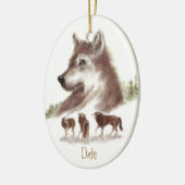 Aangepaste datums, Waterverf Wolven en Wolf Pack Keramisch Ornament (Links)